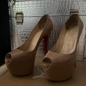 Christian Louboutin nude peep toe patent leather